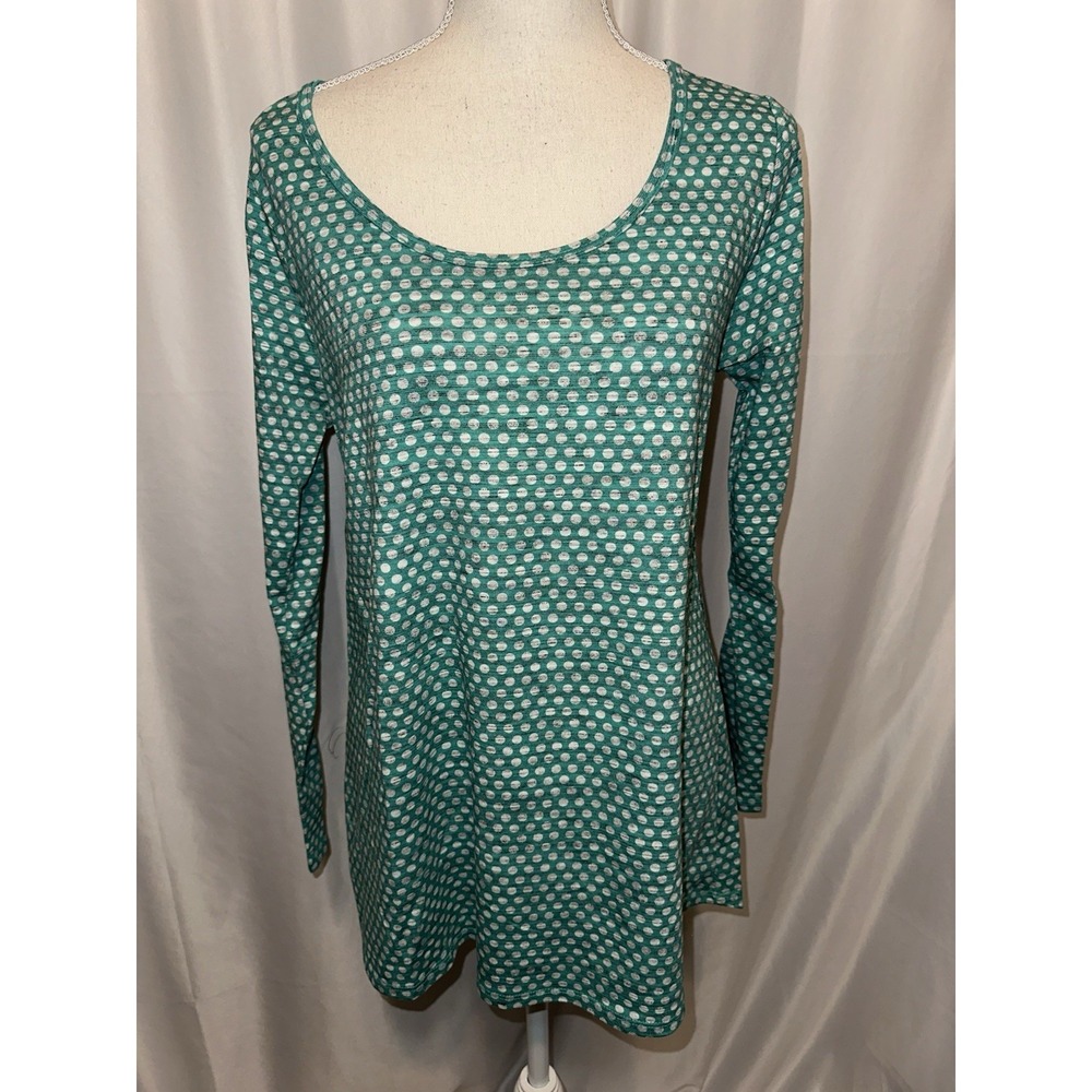 Lularoe Top Womens Size M Green Pullover Green Polkadot Long sleeve Round Neck